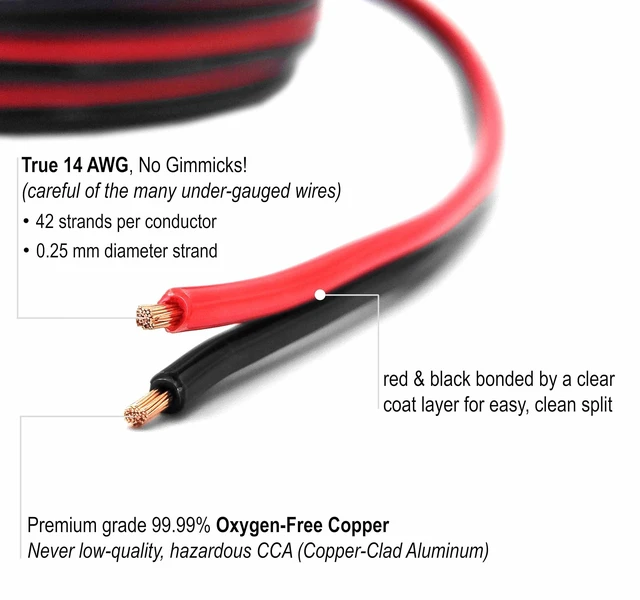 Alt view image 2 of 5 - Pure Copper 14 AWG Red & Black Bonded Zip Wire Automotive Cable 50 feet