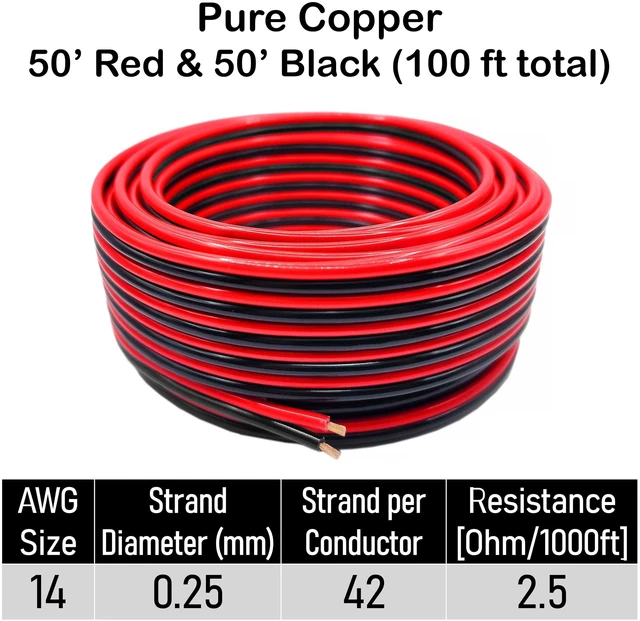 Alt view image 4 of 5 - Pure Copper 14 AWG Red & Black Bonded Zip Wire Automotive Cable 50 feet