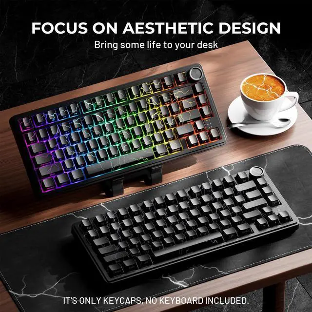 Alt view image 2 of 5 - HITIME x XVX Lightning Keycaps 60 75 100 Percent - Shine Through Keycaps w/IMD Tech, for Mechanical Keyboards, Full 118 Key Set, OEM Profile, Lines Backlit, Side Printed - Black