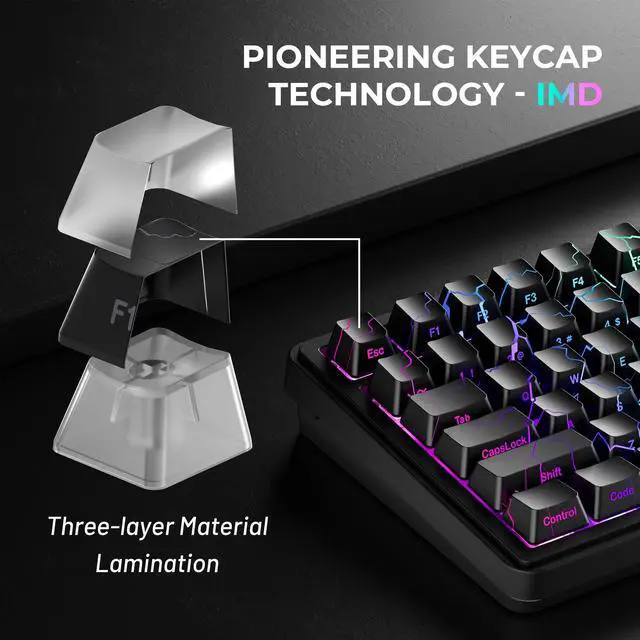 Alt view image 4 of 5 - HITIME x XVX Lightning Keycaps 60 75 100 Percent - Shine Through Keycaps w/IMD Tech, for Mechanical Keyboards, Full 118 Key Set, OEM Profile, Lines Backlit, Side Printed - Black