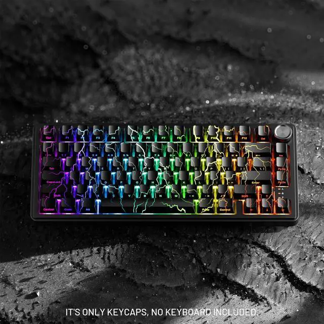 Alt view image 5 of 5 - HITIME x XVX Lightning Keycaps 60 75 100 Percent - Shine Through Keycaps w/IMD Tech, for Mechanical Keyboards, Full 118 Key Set, OEM Profile, Lines Backlit, Side Printed - Black