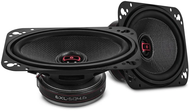 Main image of DS18 EXL-SQ4.6 4x6 2-Way Coaxial Speakers Pair, 60W RMS 260W Max Glass Fiber Cone, Neodymium Tweeter, 3-Ohm, Black Steel Basket