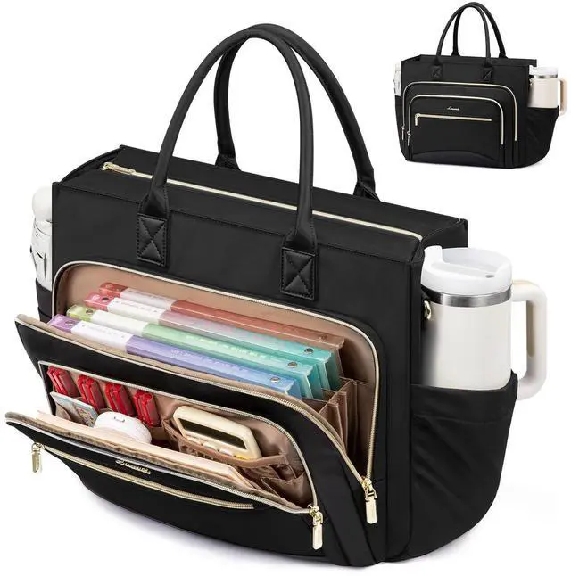 Main image of LOVEVOOK Teacher Tote Bag for Women,Laptop bag with Large Cup Holder,Work bag with Accordion File Organizer Pocket,Multi-Pockets Professional Diaper Bag Nurse Bag,Handbag Purse for Work,College,Daily