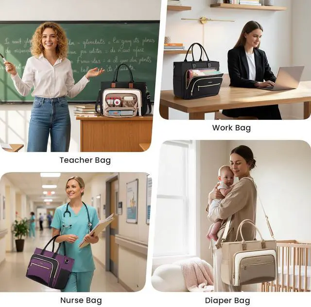 Alt view image 2 of 5 - LOVEVOOK Teacher Tote Bag for Women,Laptop bag with Large Cup Holder,Work bag with Accordion File Organizer Pocket,Multi-Pockets Professional Diaper Bag Nurse Bag,Handbag Purse for Work,College,Daily