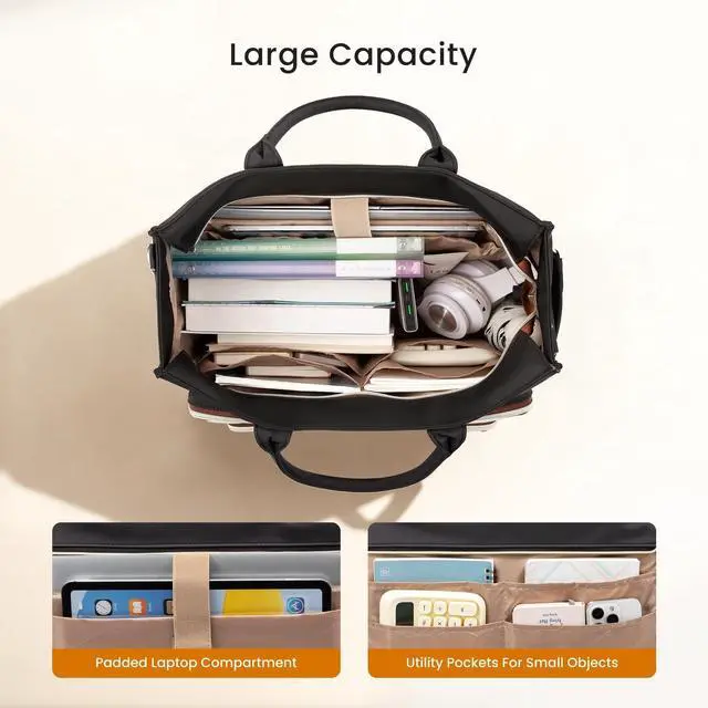 Alt view image 5 of 5 - LOVEVOOK Teacher Tote Bag for Women,Laptop bag with Large Cup Holder,Work bag with Accordion File Organizer Pocket,Multi-Pockets Professional Diaper Bag Nurse Bag,Handbag Purse for Work,College,Daily
