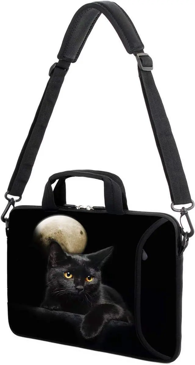 Alt view image 4 of 5 - AMARY 17" Laptop Shoulder Bag Carrying Case Adjustable shoulder straps, comfortable handle, front pocket for storing mouse (Cat)