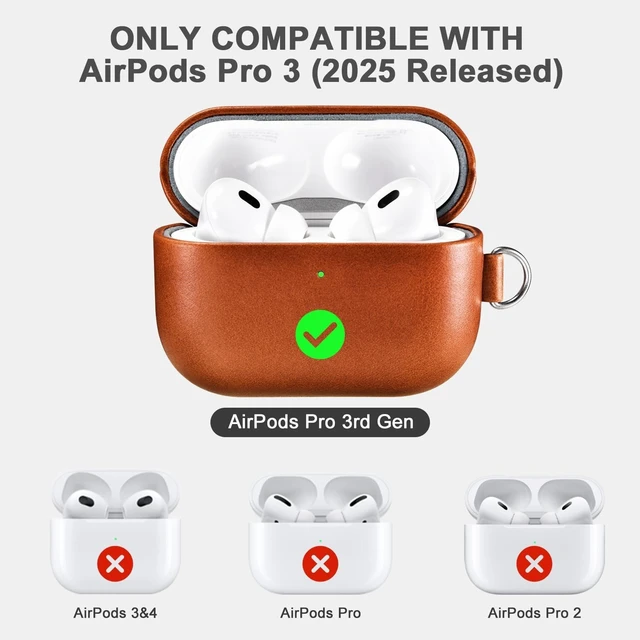 Alt view image 2 of 5 - ICARER AirPod Pro 3 Case with Strap, Handmade Geniune Leather Case (Brown)