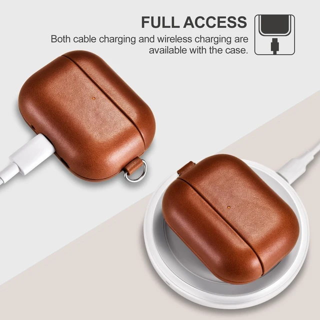 Alt view image 5 of 5 - ICARER AirPod Pro 3 Case with Strap, Handmade Geniune Leather Case (Brown)