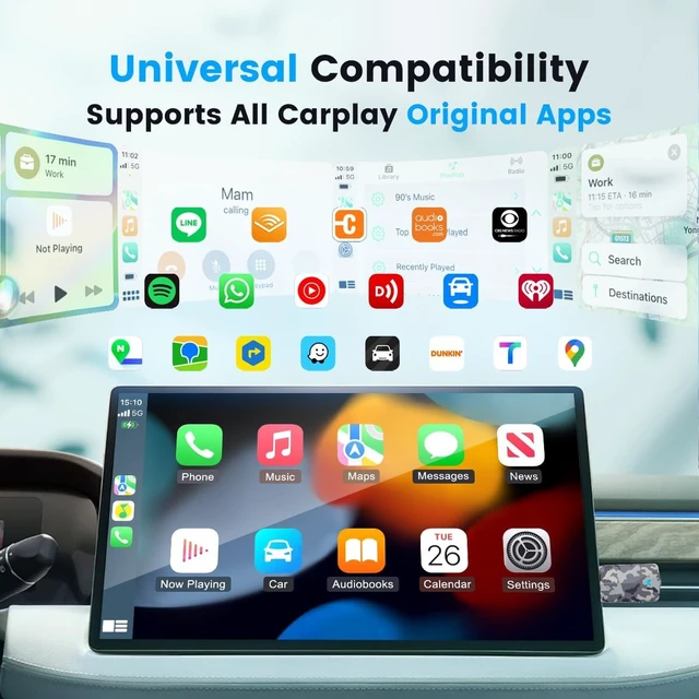 Alt view image 4 of 5 - CODONOVA 2026 Mini Wireless CarPlay Adapter, Fast Stable Connection, No Latency, Converts Wired to Wireless for Carplay & Android Auto, Easy Setup in 2016+ Cars, iOS 10+/Android 11+, USB