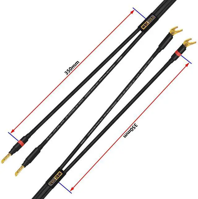 Alt view image 5 of 5 - WORLDS BEST CABLES 15 Foot WBC-GOLD-LOCAP-SPKR-14 AWG - Low-Capacitance - Low-Inductance - High Purity OFC - Audiophile HiFi Speaker Cable Pair with Eminence Gold Banana (x2) & Spade (x2) Plugs