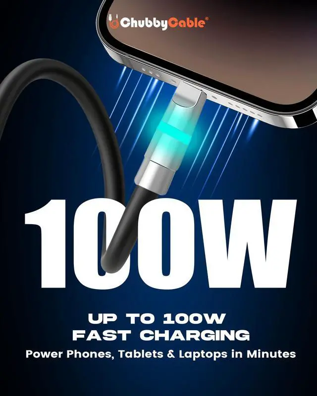 Alt view image 3 of 5 - chubbycable Neon Chubby - Fast Charge Cable with Smart Light RGB Color Gradual Light Up 100W Charging Cord LED USB C Cable Compatible with iPhone 17-15 Series, Gray, Type-C to Type-C, 19.6 FT