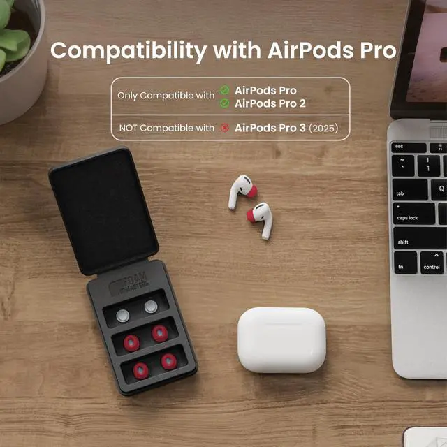 Alt view image 2 of 5 - Ultra-Premium Silicone-Memory Foam Ear Tips for AirPods Pro 1st and 2nd Gen ^^ Ultra Secure for Athletes ^^ Comfortable ^^ Better Sound ^^ by Foam Masters SportMagic (Red, Assorted S/M/L)