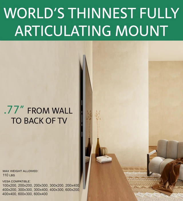 Alt view image 2 of 5 - ynVISION.DESIGN Ultra Slim Full Motion TV Wall Mount for 43-90" TVs