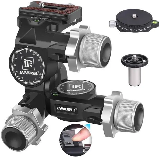 Main image of INNOREL GR7 CNC Aluminum Alloy High Precision 3 Way Geared Tripod Head with Millimeter Micro-Adjustment 360 Panoramic Load Capacity 13.2lbs/6kg for Photography Camera Shooting