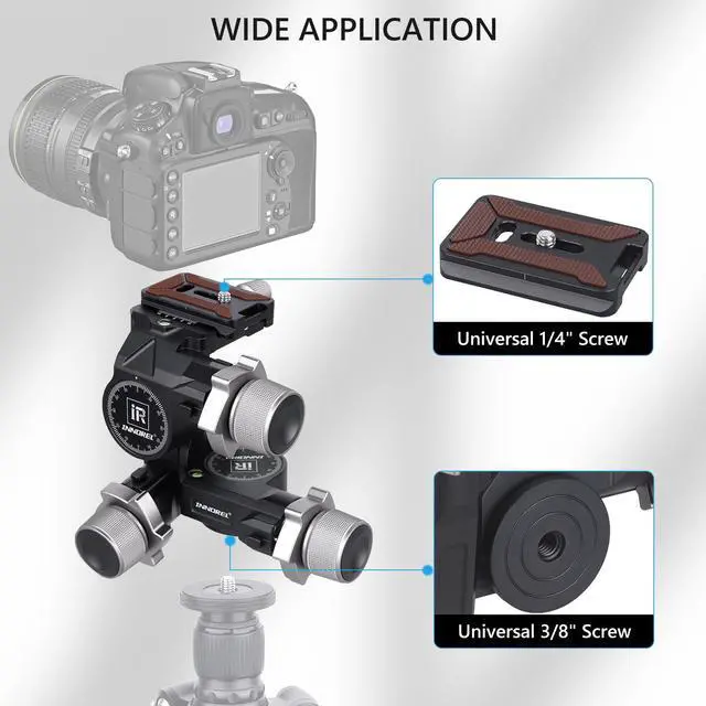 Alt view image 5 of 5 - INNOREL GR7 CNC Aluminum Alloy High Precision 3 Way Geared Tripod Head with Millimeter Micro-Adjustment 360 Panoramic Load Capacity 13.2lbs/6kg for Photography Camera Shooting