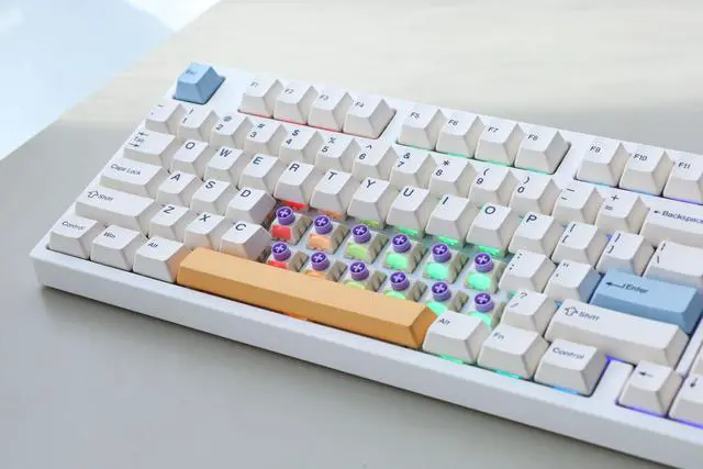 Alt view image 4 of 5 - NJ98 Wireless Custom Mechanical Keyboard with Screen Knob 96% Hot Swappable RGB Keyboard Mac Windows (White, Steel Plate - G Milky Yellow Pro)