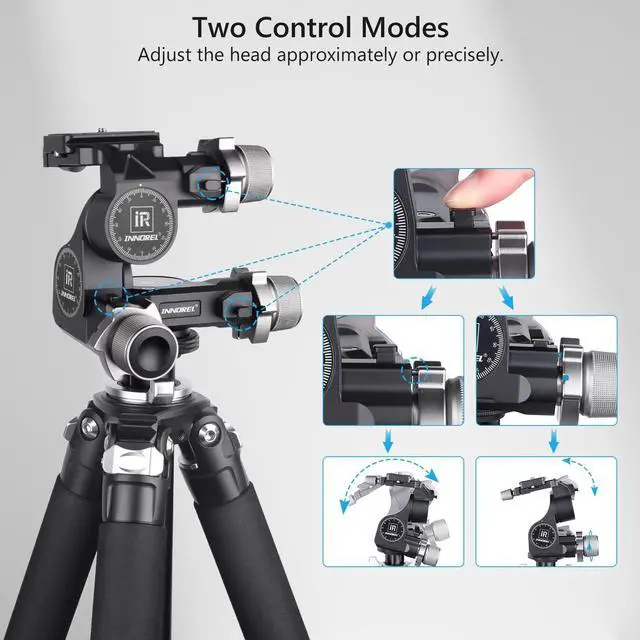 Alt view image 4 of 5 - INNOREL GR7 CNC Aluminum Alloy High Precision 3 Way Geared Tripod Head with Millimeter Micro-Adjustment 360 Panoramic Load Capacity 13.2lbs/6kg for Photography Camera Shooting