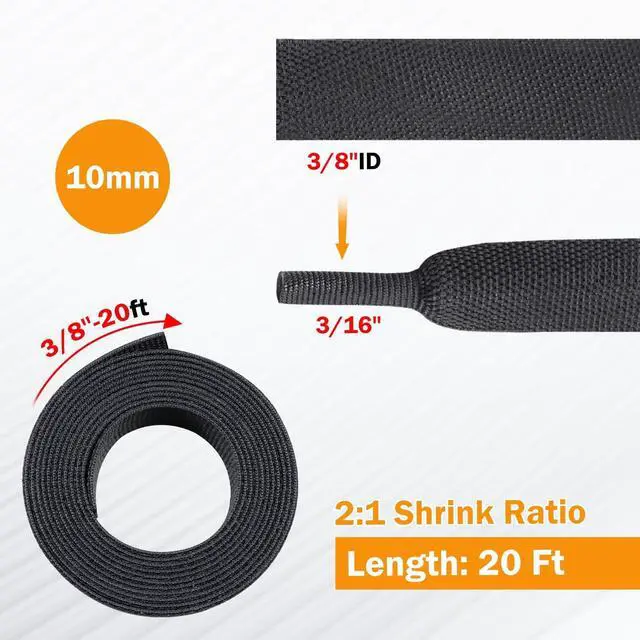 Alt view image 5 of 5 - FOURUB 2:1 Heat Shrink Fabric Tubing Braided Sleeving Woven Wire Loom Shrinkable Cable Sleeve for Automotive Wire Harness/Cable Sheath (3/8"-20ft)