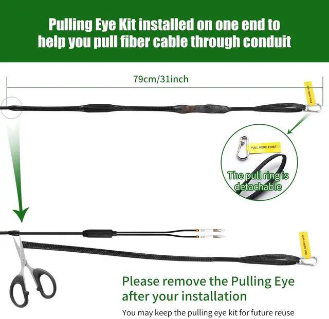 Alt view image 2 of 5 - Fibergaga-100M(328ft) OM3 LC to LC Fiber Patch Cable, Multimode Outdoor Armored Direct Burial Fiber Optic Cable Cord, 10GB/40GB Jumper Duplex 50/125um with Pulling Eye Kit Installed on one end