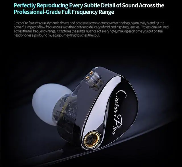 Alt view image 5 of 5 - KZ Castor Pro Tunable in Ear Monitor, HiFi Improved Bass in Ear Headphone, Dual-Dynamic Driver Gaming Earbuds, IEM Earphones with 2PIN-C Detachable Cable