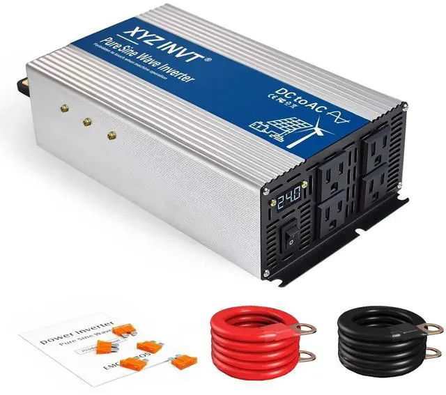 Alt view image 2 of 5 - XYZ INVT 2000W Pure Sine Wave Inverter DC 24V to AC 110V 120V, 4000W Peak Power Inverter with 4 AC Outlets and LED Display for Car, Truck, Solar, Home Off Grid Over 90% Efficiency