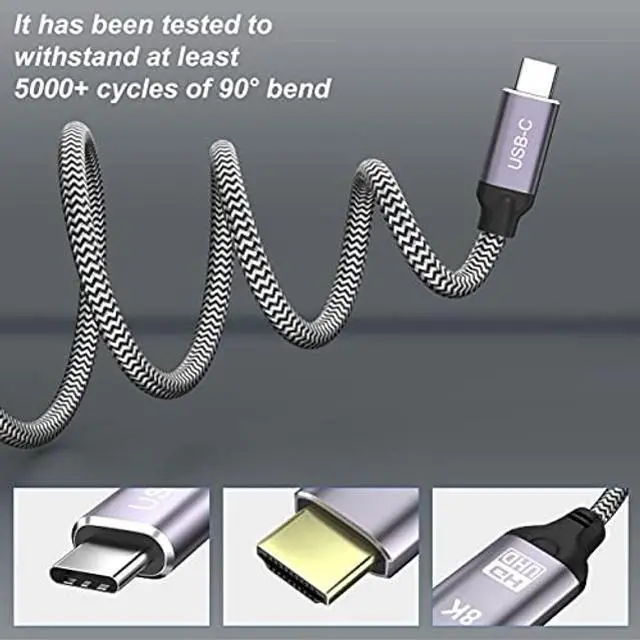 Alt view image 5 of 5 - NFHK USB4 USB-C Type-C Source to HDMI 2.0 Display 8K UHD 4K DP to HDMI Male Monitor Cable Connector 1.8m 6ft