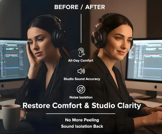 Alt view image 2 of 5 - Replacement Ear Pads with Mesh Fabric & High Density Foam for Sony MDR-7506, Compatible with Sony MDR V6 V7 MDR-CD900ST Headphones, Comfortable Cushions for Wired Over Ear, 6PCS Black