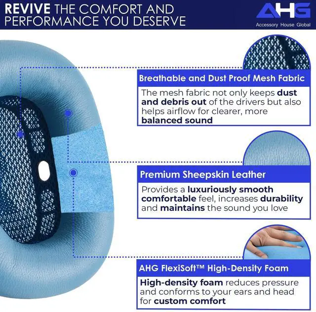 Alt view image 2 of 5 - AHG Accessory House Global Sheepskin Leather Replacement air pods max Ear Cushions Pads Compatible with Apple AirPods Max Headphones (Sky Blue). Easy DIY Fit ^^ High-Density Foam ^^ Strong Magnet