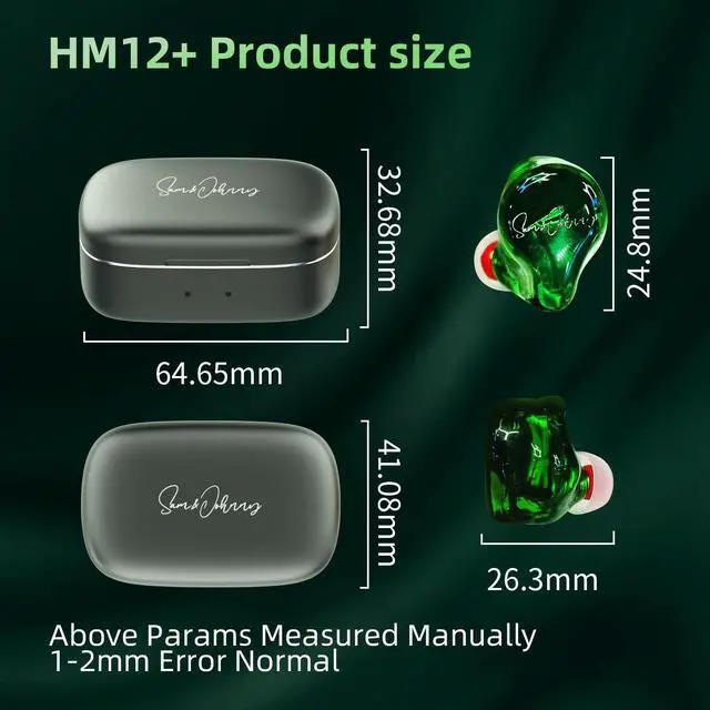 Alt view image 3 of 5 - Sam&Johnny HM12+ True Wireless Earbuds, Hi-Fi Triple Driver, IPX6 Waterproof, 30H Battery, Dual Device Connection, 5.8g Lightweight (Green)