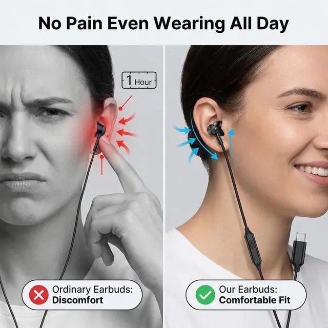 Alt view image 4 of 5 - YESBO Premium Aluminum iPhone Magnetic Earphones with Wired Type-C high and Low Frequency 3D Sound Microphone C-Type Device. Earphones for iPhone 15 to 17 and Android (Pink)