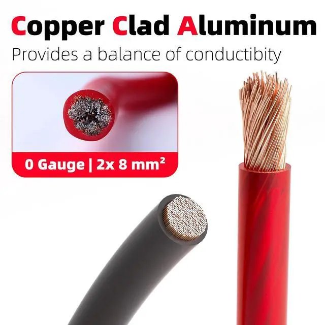 Alt view image 2 of 5 - 0 Gauge Wire CCA Battery Cable - for Automotive Power Ground, Car Audio, RV, Amp Wiring Kit 26 feet Each- Black/Red with 52FT Cable Sleeves (26 FT Black +26 FT Red +52FT Cable Sleeves, 1/0 Gauge Wire)
