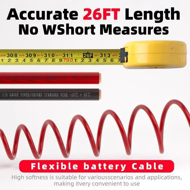 Alt view image 3 of 5 - 0 Gauge Wire CCA Battery Cable - for Automotive Power Ground, Car Audio, RV, Amp Wiring Kit 26 feet Each- Black/Red with 52FT Cable Sleeves (26 FT Black +26 FT Red +52FT Cable Sleeves, 1/0 Gauge Wire)