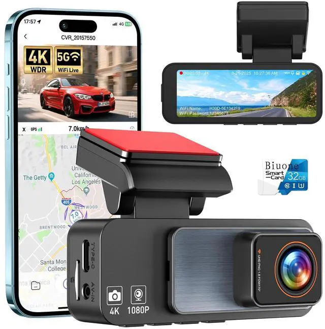 Main image of 4K Dash Cam Front, Built-in 5GHz WiFi & APP Control, Dash Camera for Cars W/ 32GB Included, 3.2" IPS Screen Car Dash Cam W/ 24H Parking Monitor, G-Sensor Night Vision, Loop Recording