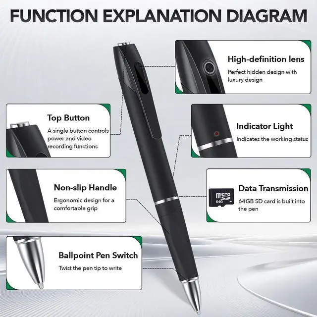 Alt view image 5 of 5 - Anoredo 1080P Full HD Hidden Camera Pen, Mini Body Camera for Home & Nanny Use, Long Battery Life, Easy One-Button Operation (2026 Upgrade)