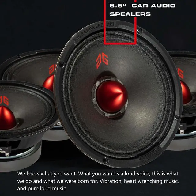 Alt view image 5 of 5 - Guooreat MX65E2 Loudspeaker 6.5 Inch Midrange 480 Watts 4 Ohms Red Bullet, Premium Quality Audio Door Speakers for Car or Truck Stereo Sound System, Black (2 Speakers)