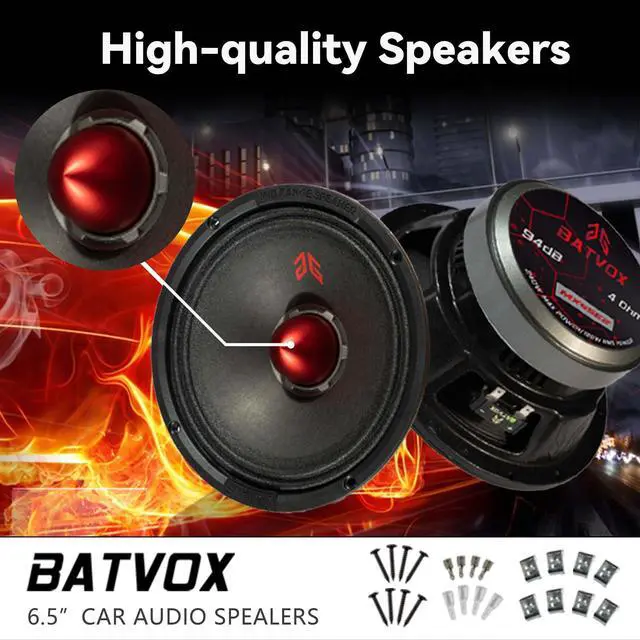 Alt view image 2 of 5 - Guooreat MX65E2 Loudspeaker 6.5 Inch Midrange 480 Watts 4 Ohms Red Bullet, Premium Quality Audio Door Speakers for Car or Truck Stereo Sound System, Black (2 Speakers)
