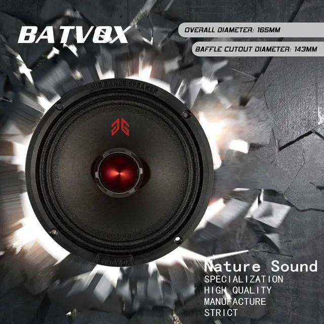 Alt view image 4 of 5 - Guooreat MX65E2 Loudspeaker 6.5 Inch Midrange 480 Watts 4 Ohms Red Bullet, Premium Quality Audio Door Speakers for Car or Truck Stereo Sound System, Black (2 Speakers)