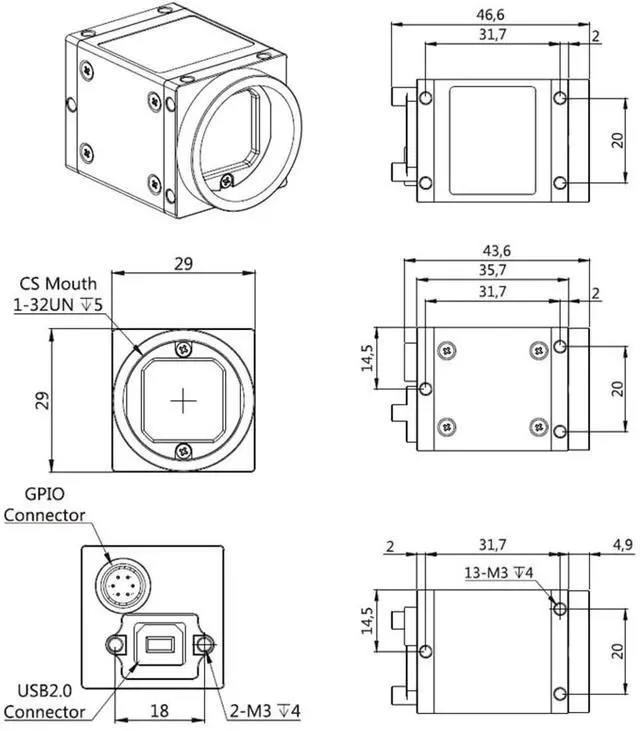 Alt view image 5 of 5 - HTENG VISHI USB2.0 5.0MP 1/2.5" Machine Vision Industrial Camera Color C-Mouth Rolling Shutter Support Windows Linux Python OpenCV SDK Area Scan Camera 2592x1944 7.8fps