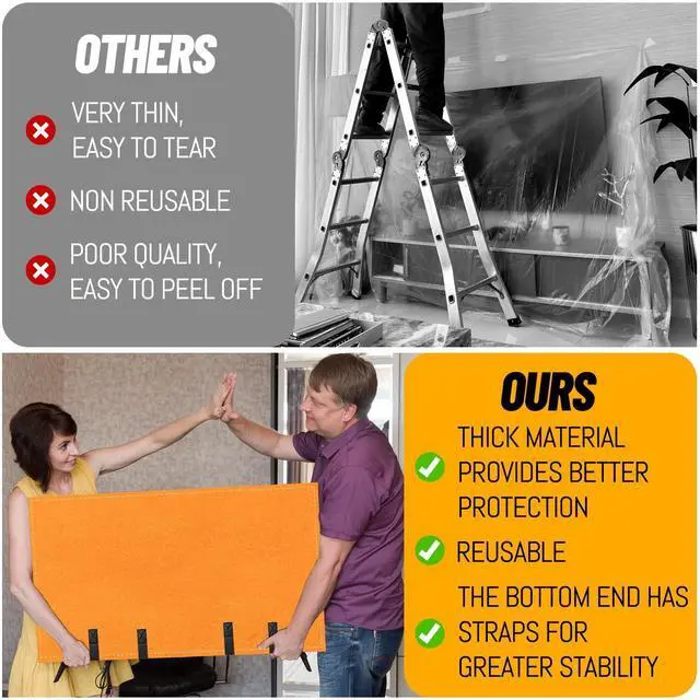Alt view image 5 of 5 - EcoBrisa TV Moving Cover Flat Screen TV Heavy Duty Felt Screen Protector Anti-Scratch with Bottom Strap During House Moving,Storing, Painting or Home Renovation Packing Cushioning Supplies (60-65in-or