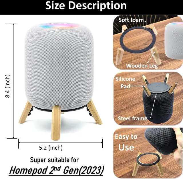 Alt view image 2 of 5 - Real Wood Stand for Homepod 2nd gen (2023 Released), Sturdy Wooden Holder with Metal Frame,Safe Stable Mount Protect Home pod 2nd Speaker for Sound Better (White Oak)