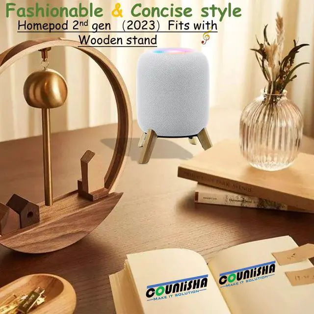 Alt view image 5 of 5 - Real Wood Stand for Homepod 2nd gen (2023 Released), Sturdy Wooden Holder with Metal Frame,Safe Stable Mount Protect Home pod 2nd Speaker for Sound Better (White Oak)