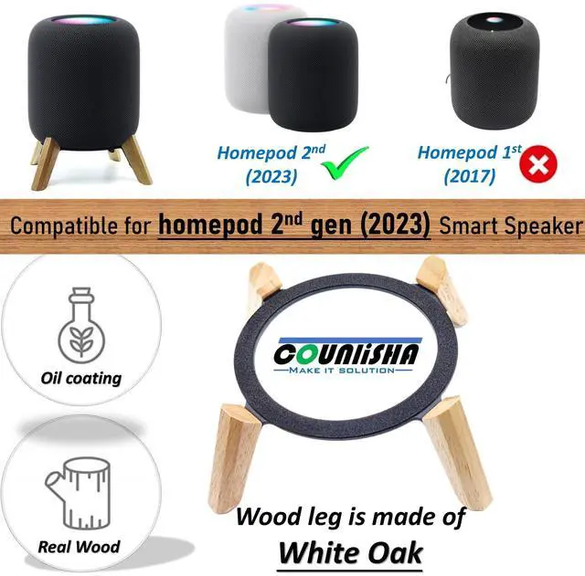 Alt view image 4 of 5 - Real Wood Stand for Homepod 2nd gen (2023 Released), Sturdy Wooden Holder with Metal Frame,Safe Stable Mount Protect Home pod 2nd Speaker for Sound Better (White Oak)