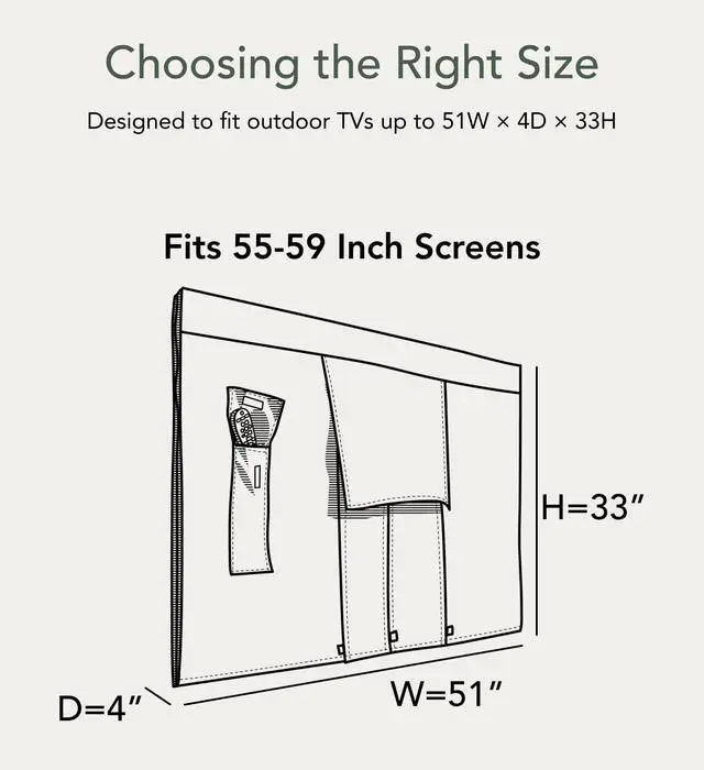 Alt view image 3 of 5 - Covermates Outdoor Full TV Cover Water-Resistant All-Weather Protection for Mounted & Freestanding TVs, 12-Gauge Vinyl with Remote Pocket & Secure Touch Fastener Closure, 55-59 Inches, Classic Tan