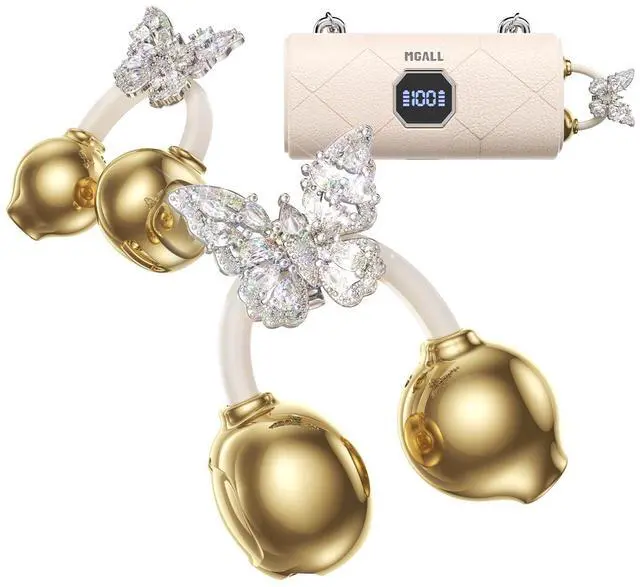 Main image of Clip On Earbuds with Detachable Diamond Butterfly Earrings, Bluetooth 6.0 Open Ear Earbuds for Women, Led Display Leather Texture Charging, Comfortable Fit for Small Ear, Daily Wear&Gifts, X22 Beige