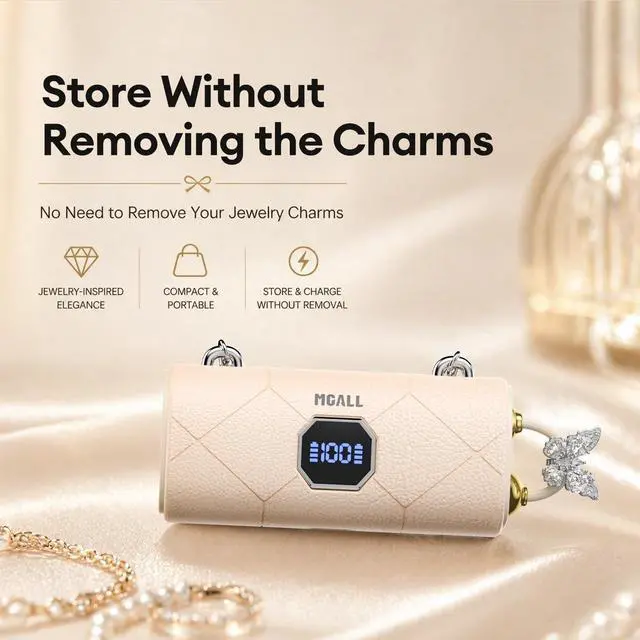 Alt view image 4 of 5 - Clip On Earbuds with Detachable Diamond Butterfly Earrings, Bluetooth 6.0 Open Ear Earbuds for Women, Led Display Leather Texture Charging, Comfortable Fit for Small Ear, Daily Wear&Gifts, X22 Beige