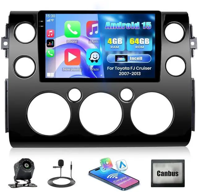 Main image of Android 15 4G+64G Car Stereo Radio for Toyota FJ Cruiser 2007-2013 with Wireless Carplay Android Auto,9 incell Touch Screen Radio Bluetooth 5.0 WiFi 32 EQ FM/RDS Split Screen GPS SWC Backup Ca