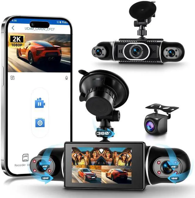 Main image of Orderich 4 Channel 360 Dash Cam Front Rear Inside Left Right 3 Inch 2K Car Dash Camera with WiFi Night Vision Motion Detection 24H Parking Mode Loop Recording Reverse Monitor Without 64G TF Card