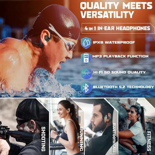 Alt view image 3 of 5 - MTYBBYH IP68 Waterproof Earbuds with 32GB MP3 Player Bluetooth 5.2 Wireless Headphones, Sports, Gym
