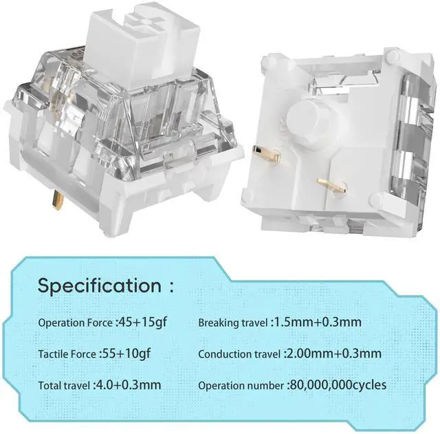 Alt view image 2 of 5 - Mciepny Zhouwang 108pcs White Shark Clicky Keyboard Switch,3pin Pre-Lubed Dustproof Key Switches Keyboard Clicker for 3D Prints and Mechanical Gaming Keyboard