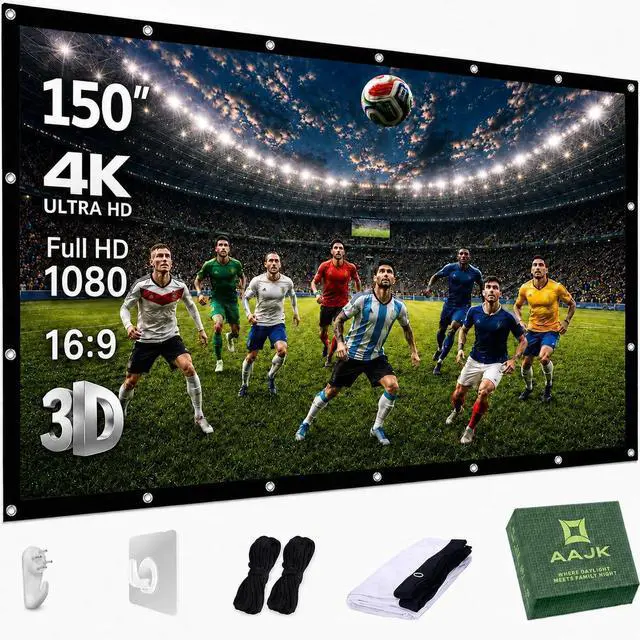 Main image of AAJK Outdoor Projector Screen 150 inch, Washable Projector Screen 16:9 Foldable Anti-Crease Portable Projector Movies Screen for Home Theater Outdoor Indoor Support Double Sided Projection